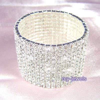 12 Row Wedding Rhinestone Stretch Bangle Bracelet B912  