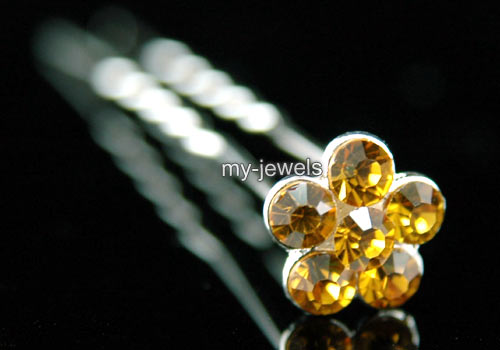 pcsX Bridal Gold Amber Flower Crystal Hair Pins P1133  