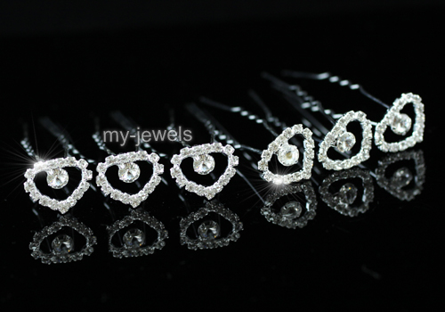 pcsX Wedding Heart Crystal Rhinestone Hair Pins P1137  