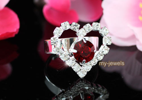 Red Crystal Heart Necklace Bracelet Ring Earrings S1032  