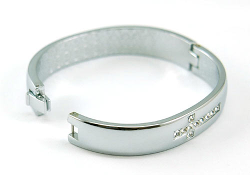 Mens Cross CZ Stainless Steel Bangle Bracelet B105  