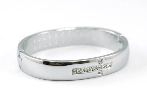 Mens Cross CZ Stainless Steel Bangle Bracelet B105  